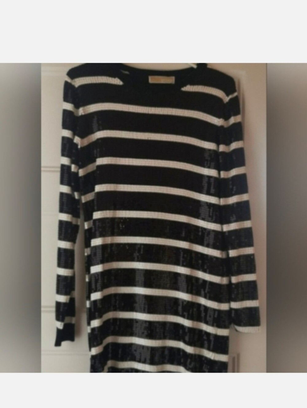 Michael Kors Black and White Striped Sequin Dress
